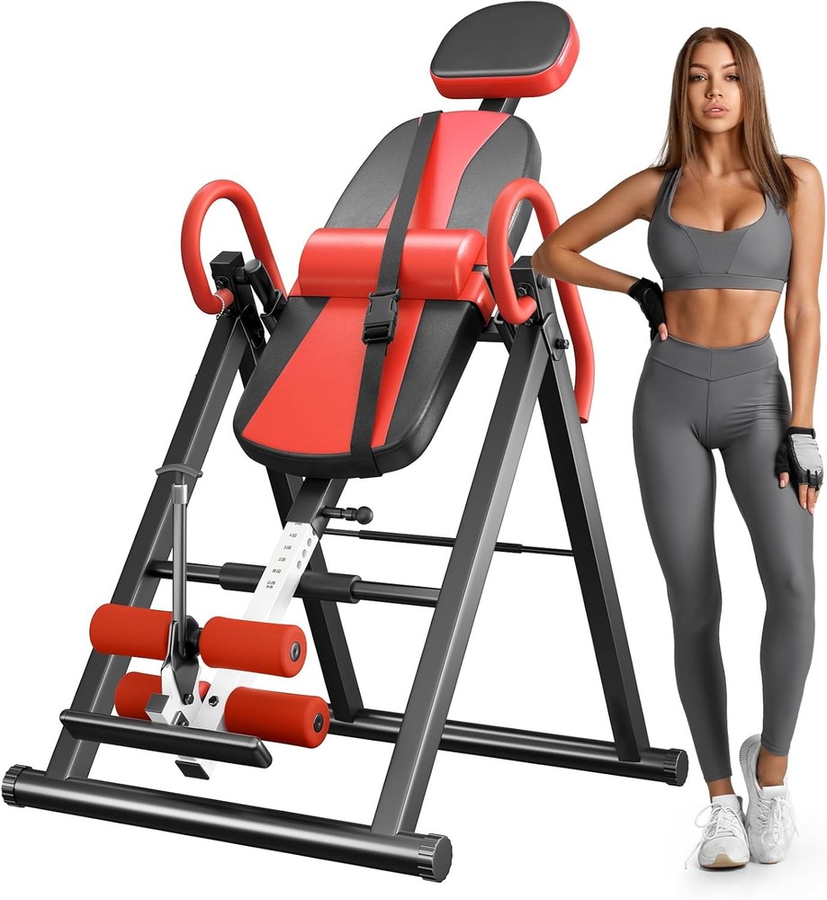 Yoleo Gravity Heavy Duty Inversion Table Exercise Headrest Adjustable Red New