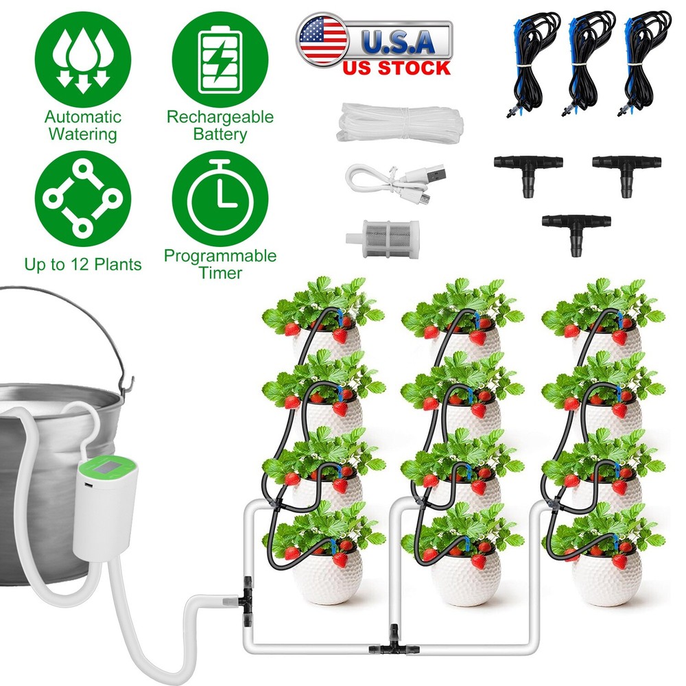 Automatic Drip Irrigation System Kit Plant Timer Self Watering Garden With Pump
