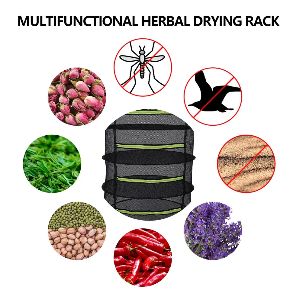 YSSOA Herb Drying Rack Hanging 2 Layer 24'' with Zipper & Hook - Black Mess