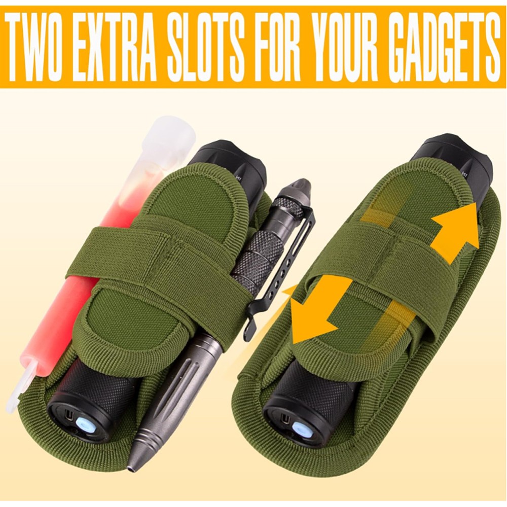 360° Rotatable Green Tactical Flashlight Holster Stretchable Clip Holder Pouches