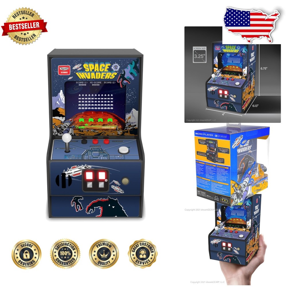 Space Invaders Mini Arcade Machine - 6.75" LED Screen, Fully Playable Retro Game
