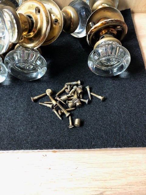 Antique Glass Rosette Door Knobs w/ Brass Hardware - 5 sets