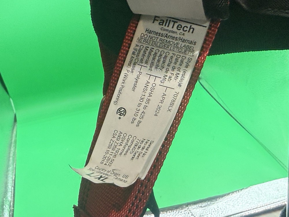 FallTech 7078BLX Full Body Harness L/XL Large XLarge E3