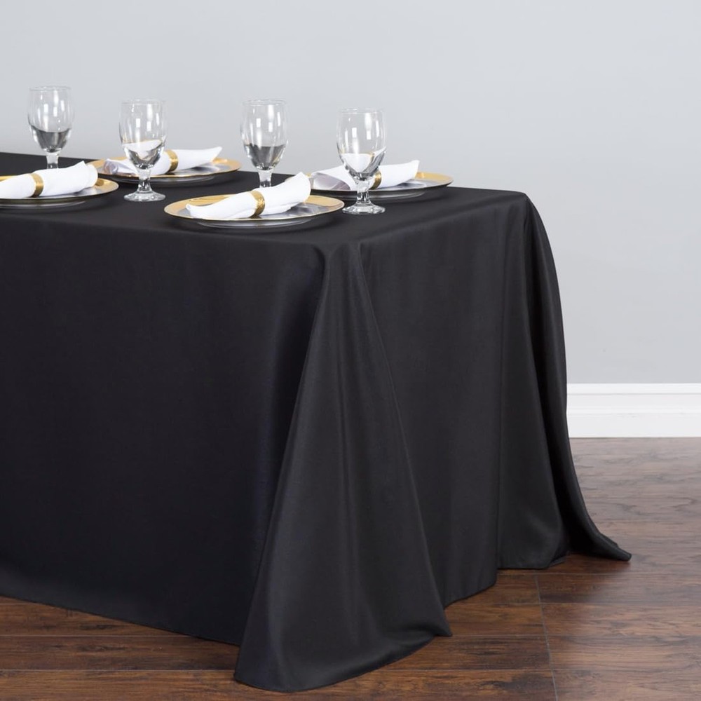 LinenTablecloth 90 x 156-Inch Rectangular Polyester Tablecloth Black