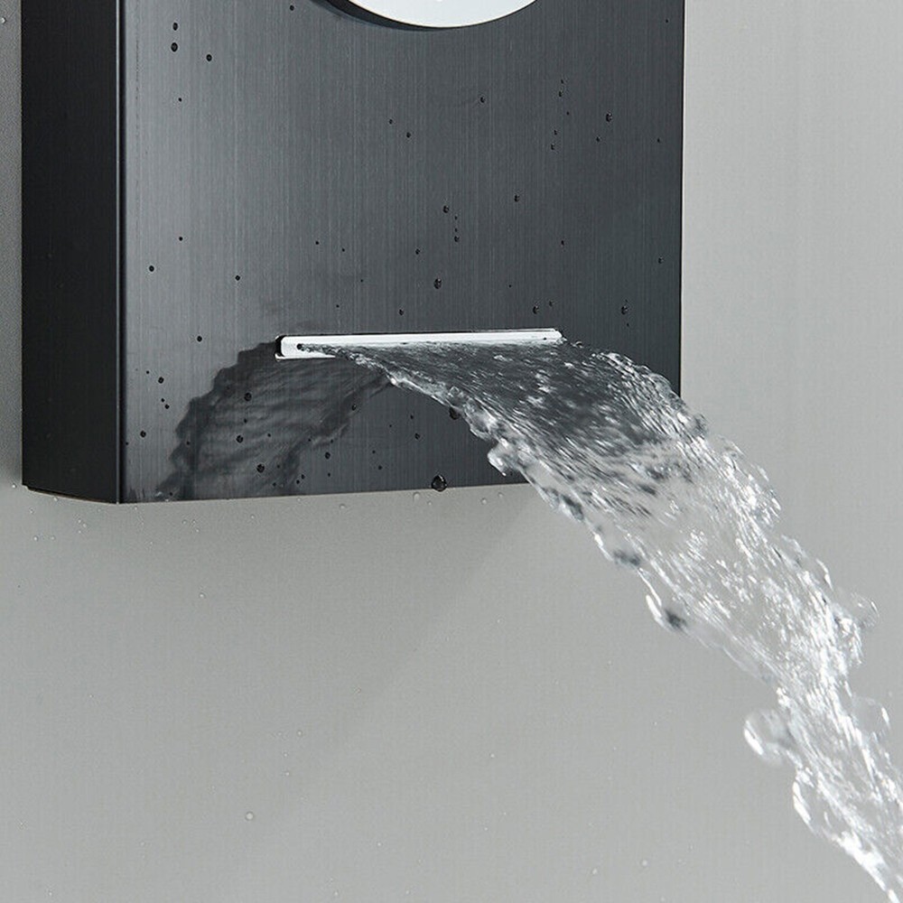 LED Shower Panel Tower System Brushed Black with Handle Massage Jet