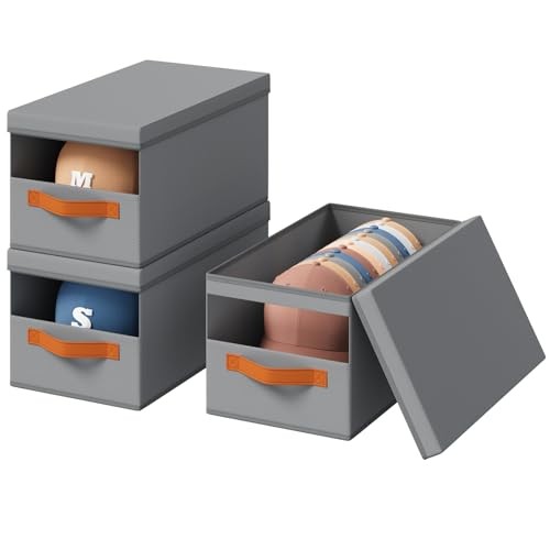 Hat Organizer for Baseball Caps - Stackable Foldable Protective 3 Pack Grey