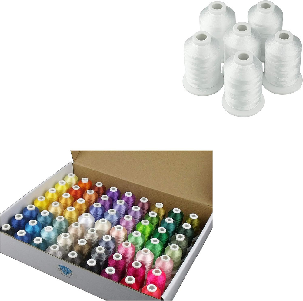 Brother 63 Color Embroidery Thread Bundle + 6 White Sewing Threads Set