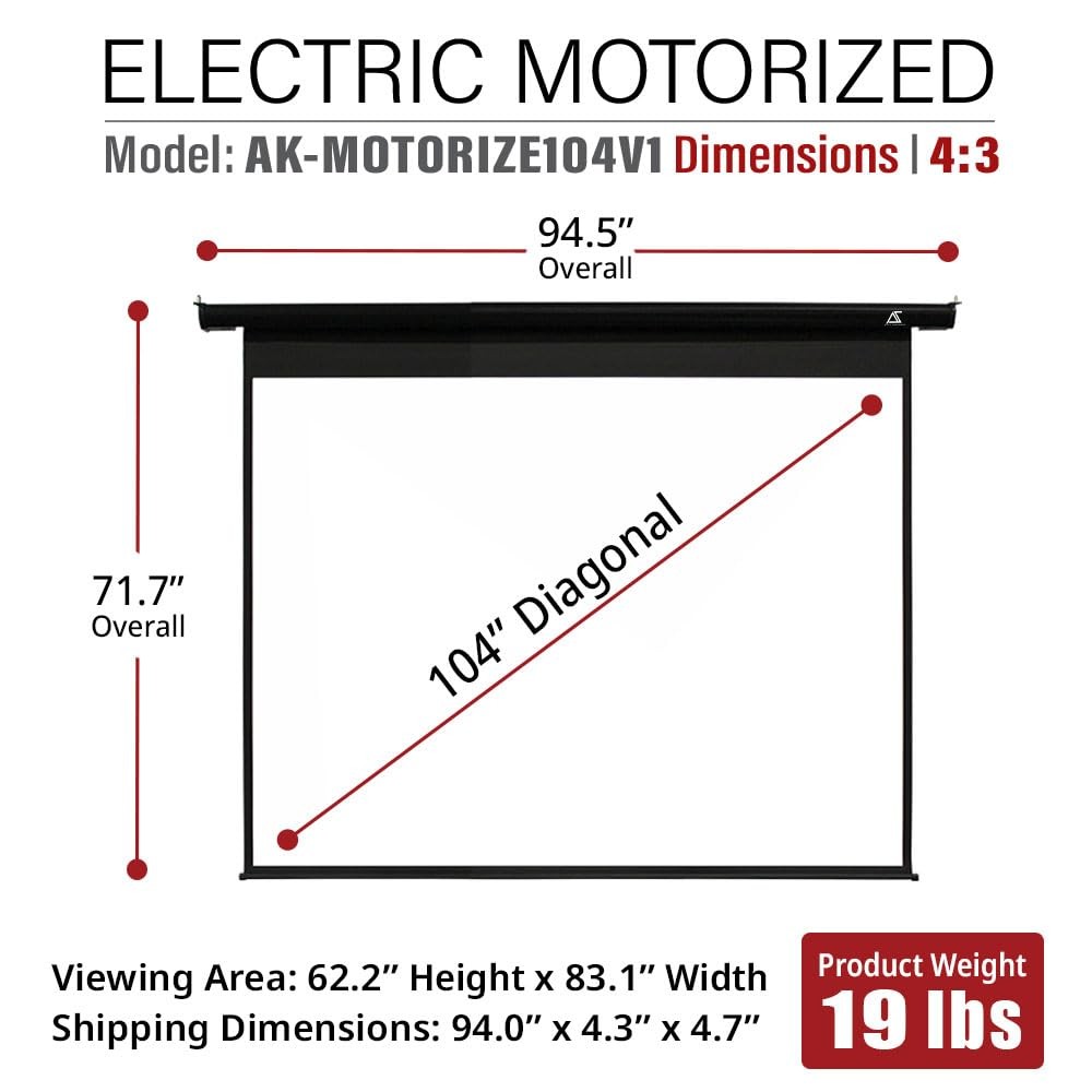 104-Inch Motorized Projector Screen, 4:3, Electric Drop Down Projector Screen...