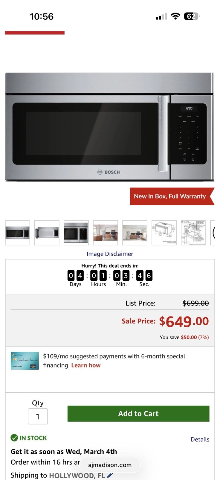 Bosch HMV3053U/01 Over-the-Range Microwave Stainless Steel 1.6 cu ft 1000W