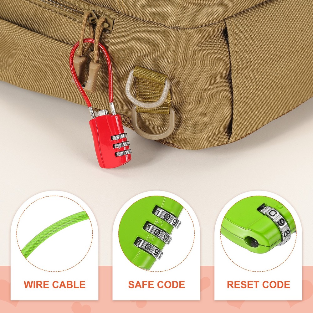 2 Pcs 3 Digit Luggage Cable Combination Lock with 20" Long Cable, Green