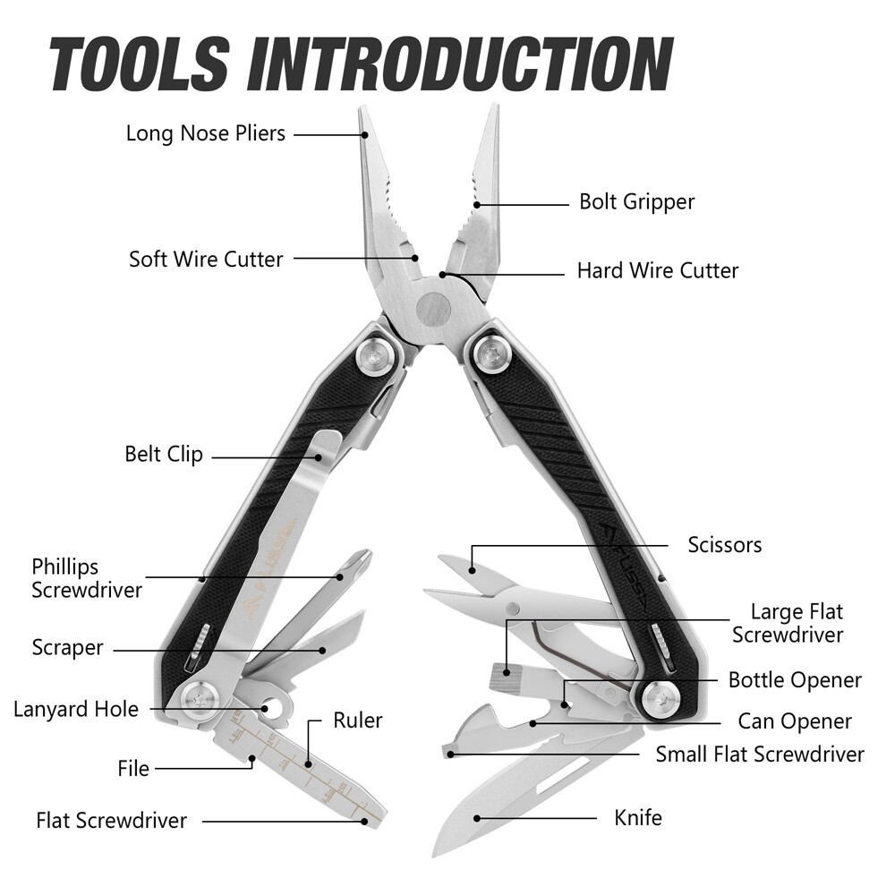 Self-locking Utility Multitools 16-in-1 Multi Tool Stainless Pocket Knife Pliers