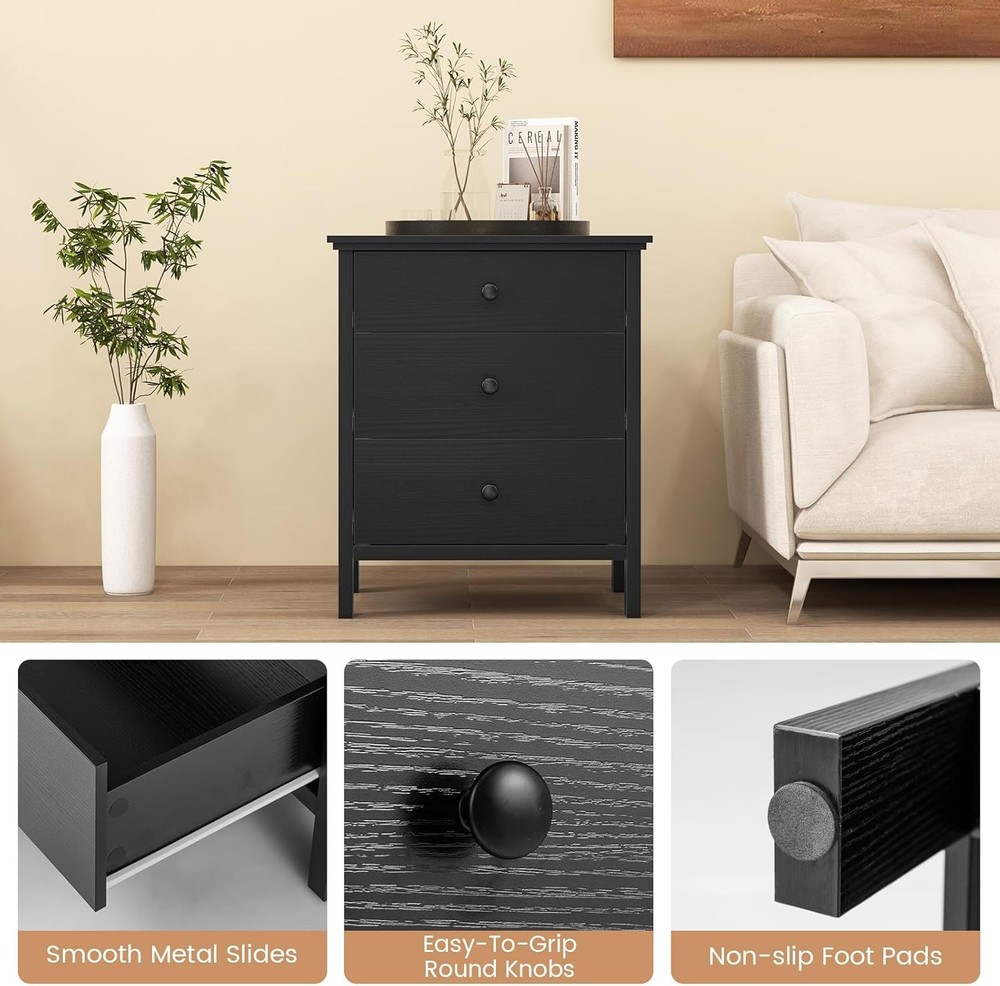Set of 2 Nightstand with Drawers Solid Structure Side Table for Storage