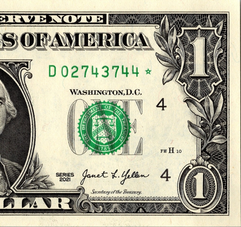 2021 D Star Note One Dollar Bill Regular Run Pack Note D02743744* UNC
