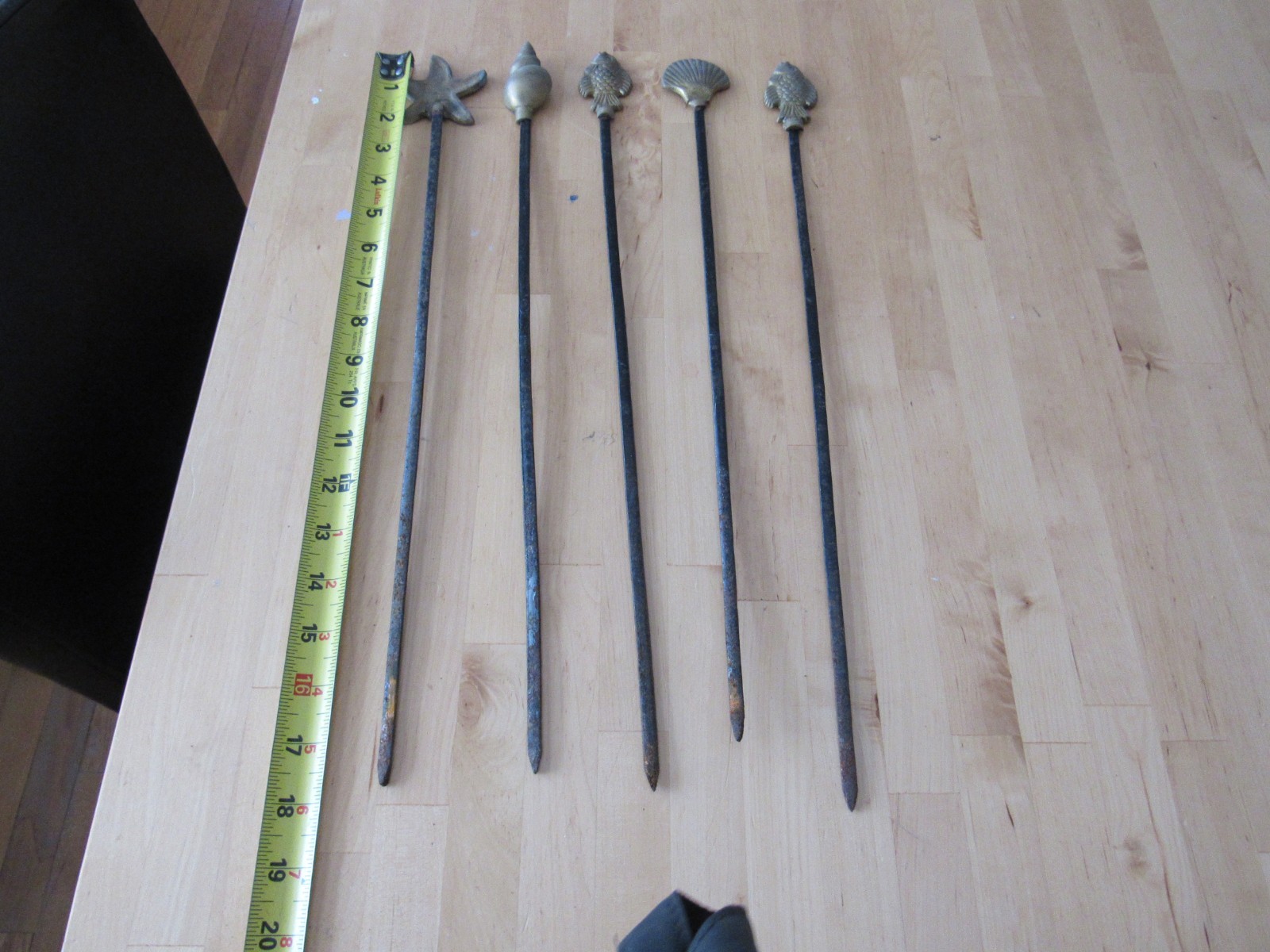 Vintage Brass Topped Seashell Ocean Themed Garden Spikes