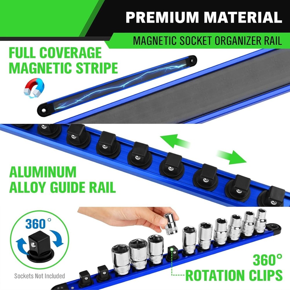 Aluminum 1/2-Inch Socket Organizer Rail - Smart Tool Storage Solution