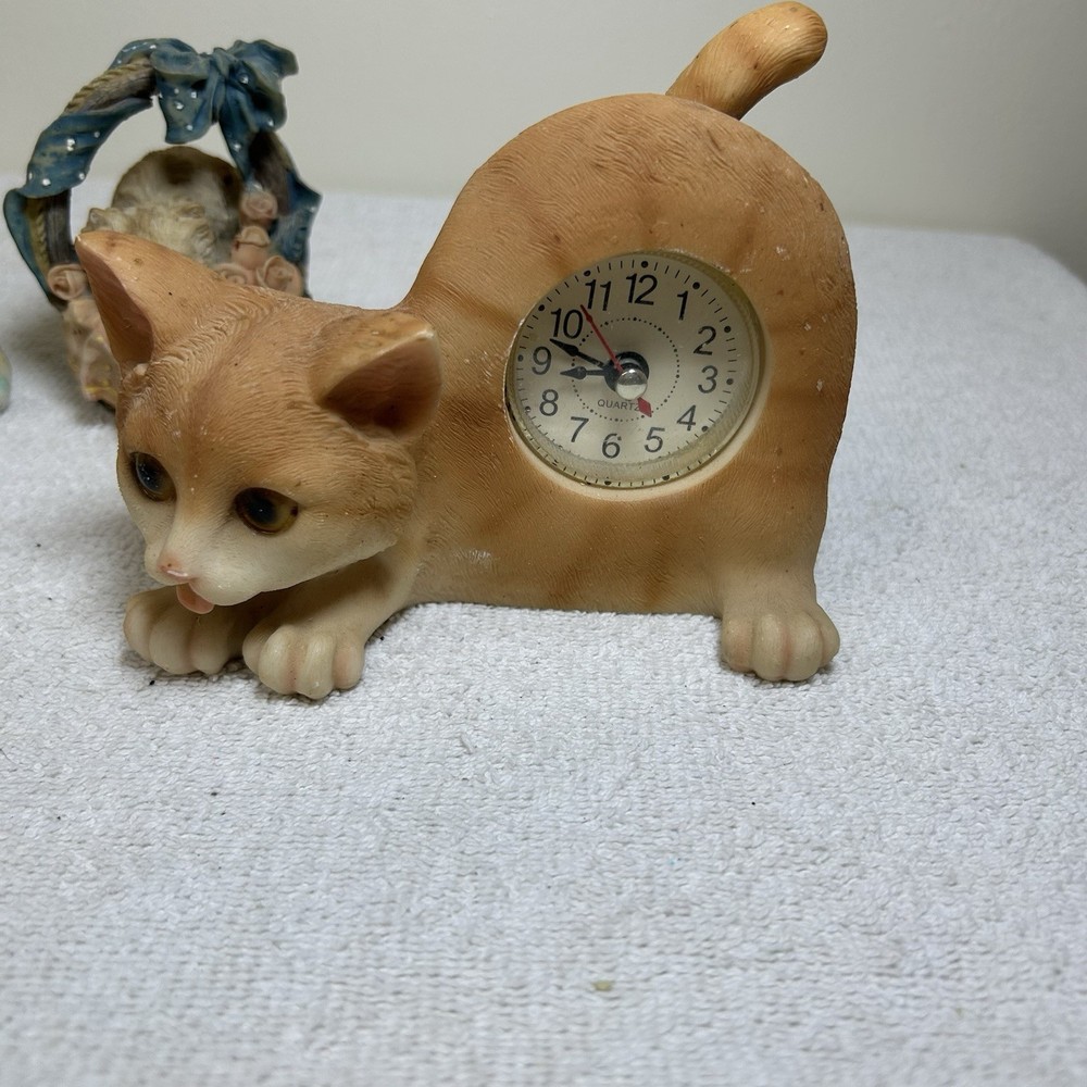 Orange Tabby Wagging Tails Cat Clock - 6"W x 5"H