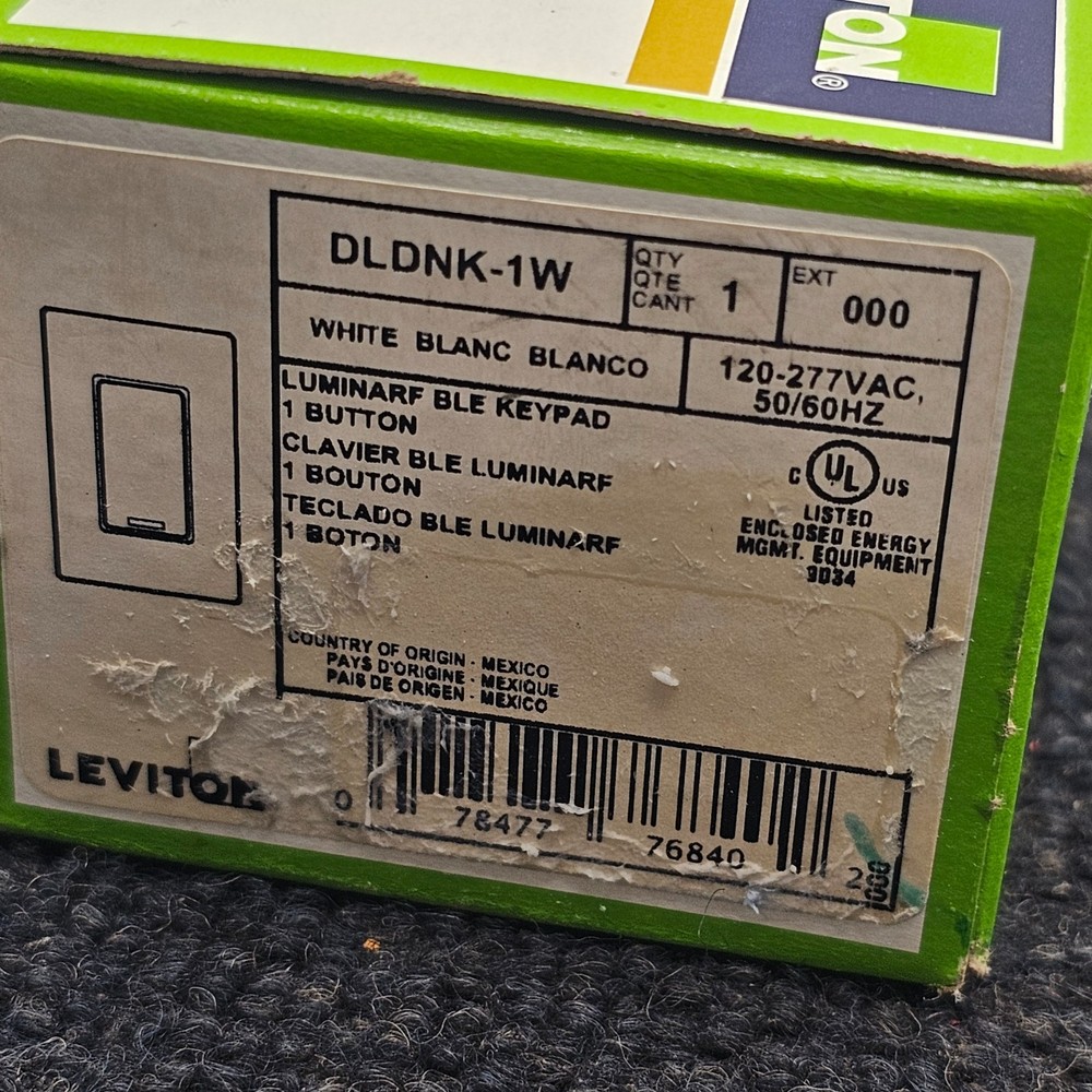 Leviton DLDNK-1W Lumina RF Decora 1Button multi-function BLE Keypad White