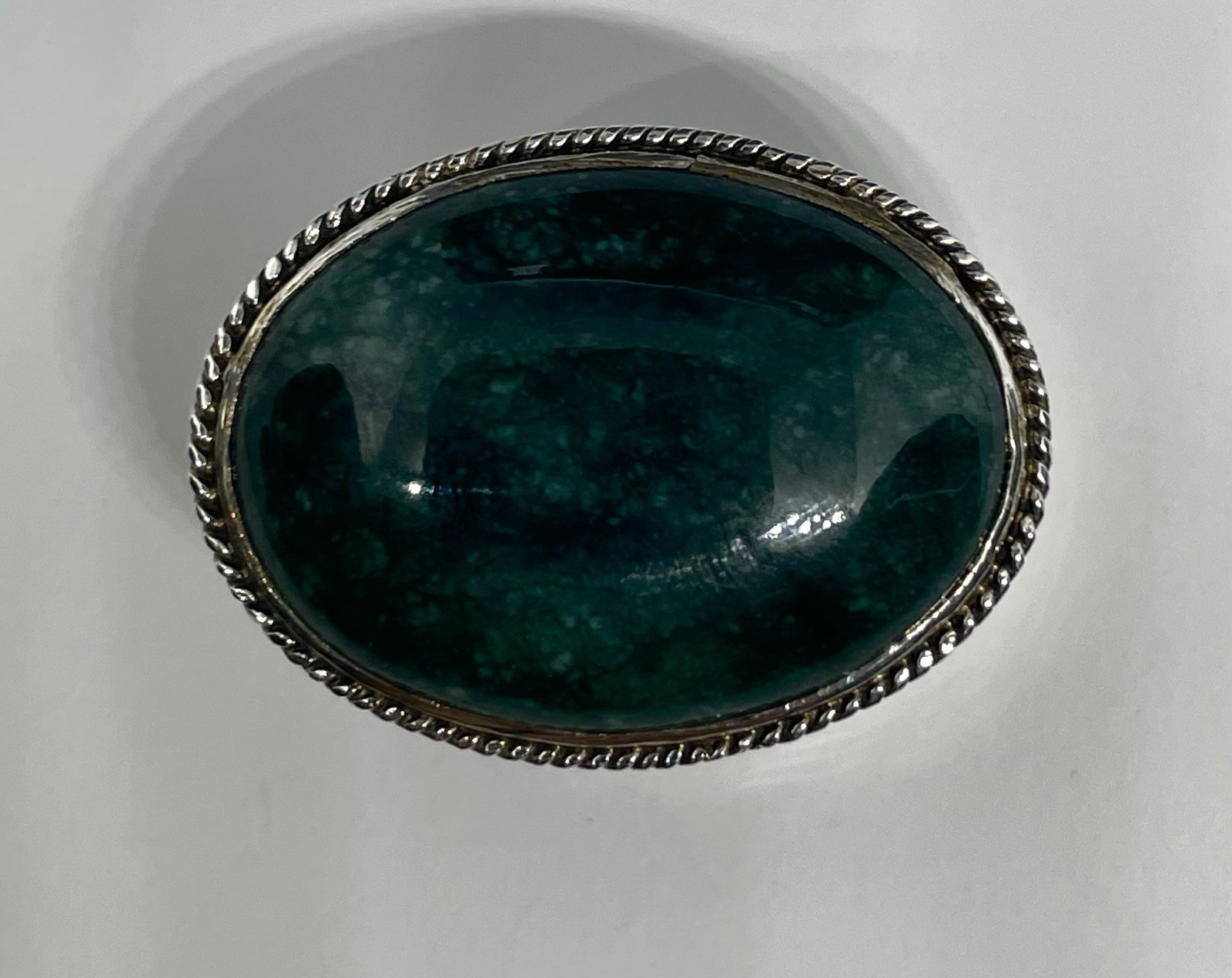Vintage Mini Sterling Silver Oval Pill Box with Beading and Jade Cabochon