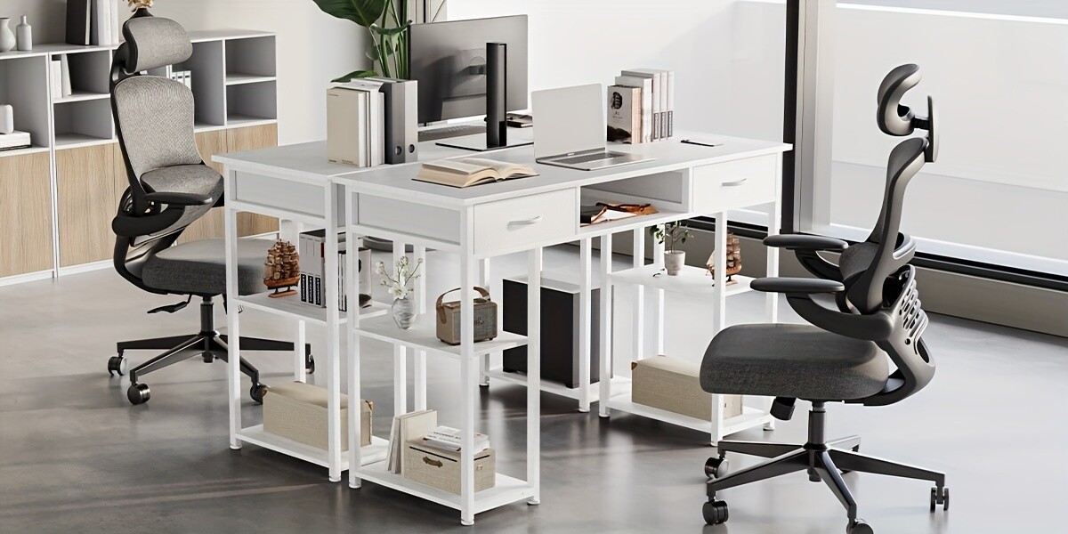 32/48-inch Computer Desk With 2 Fabric Drawers Storage, Keyboard Tray Included