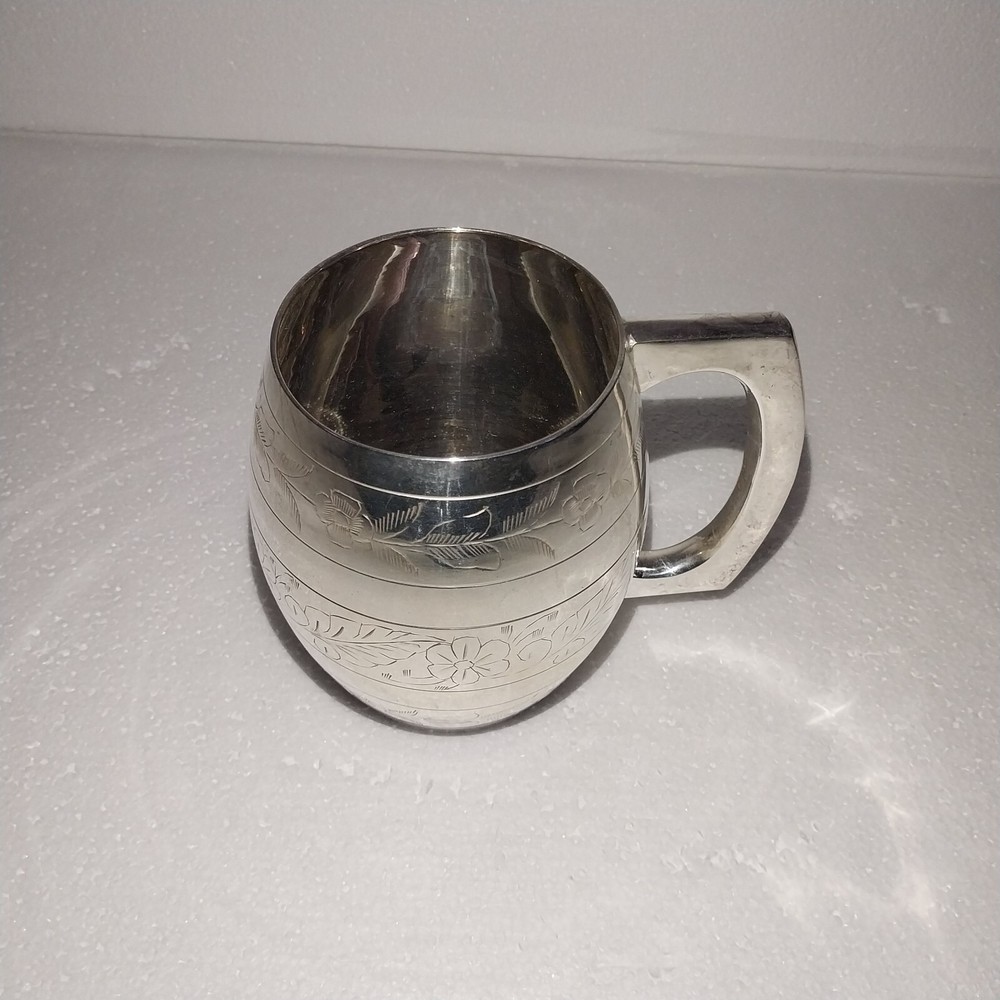 Vintage Silver Plated Elegant Floral Barrel Mug In Box E.P.N.S