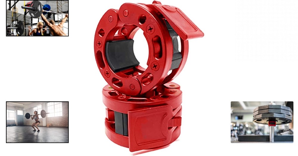 Versatile Weightlifting Barbell Collars - Quick Release 2" Locking Clips in Red