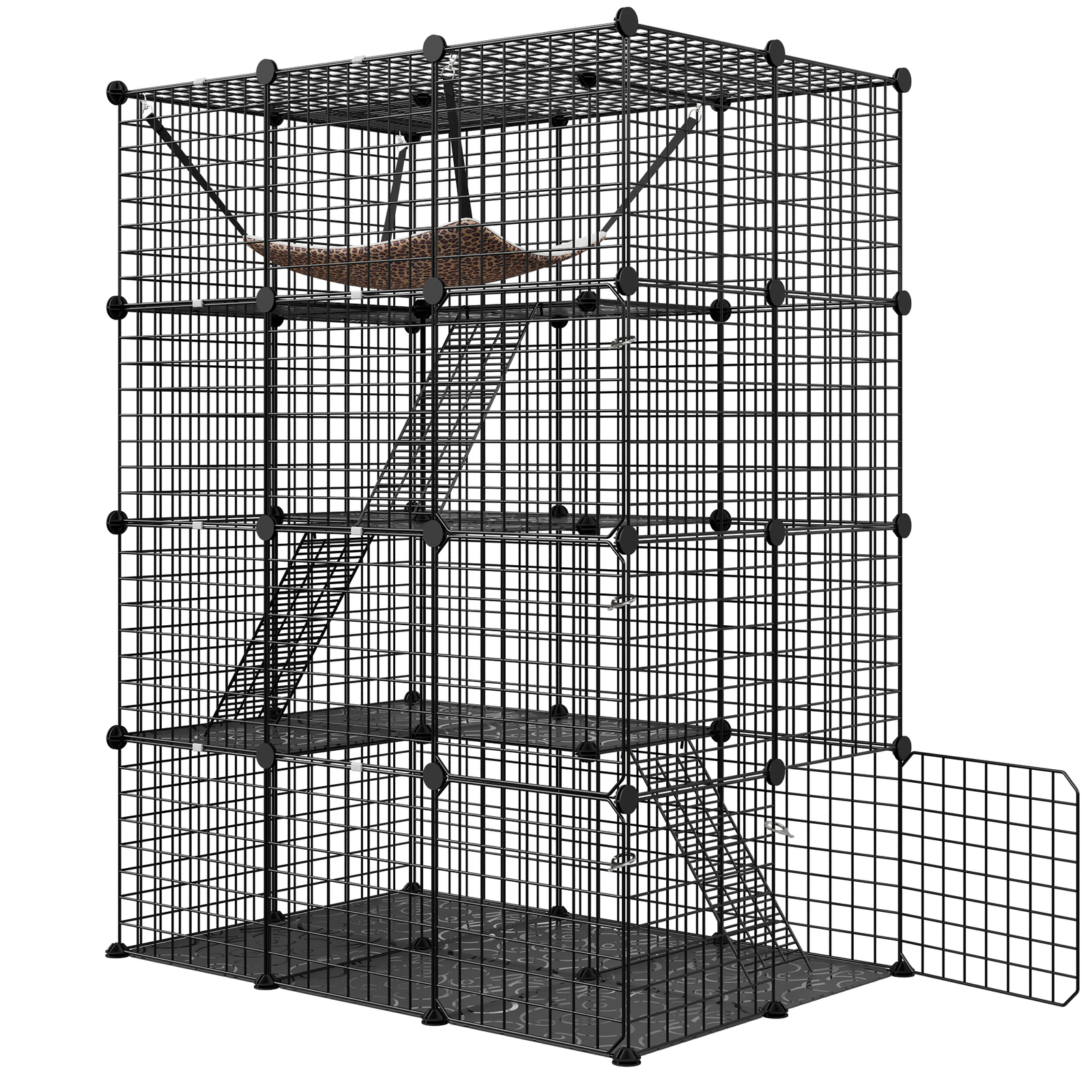 4-Tier Large Cat Cage Enclosure Metal Wire Kennel DIY Cat Playpen with Hammok