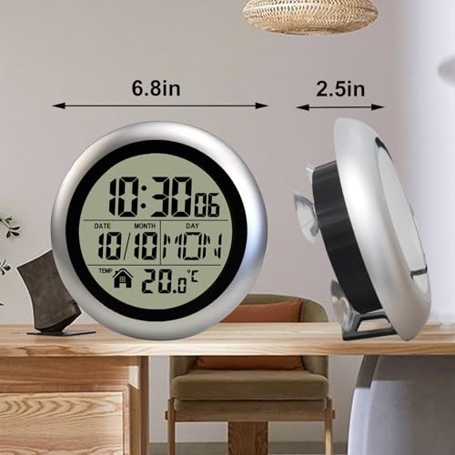 Digital Waterproof Shower Clock, Digital Wall Clock for Bathroom with Silver