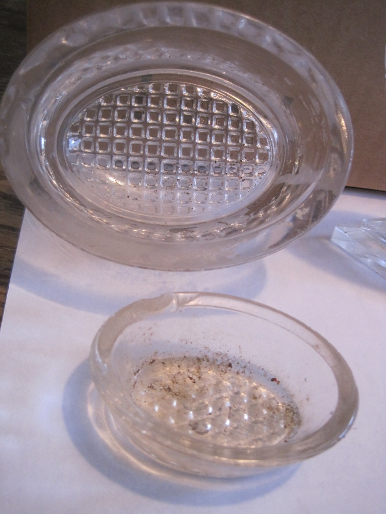 HEAVY Pressed Glass OVAL HERRINGBONE MASTER SALT Dip/Cellar&FOOTED LOT 3-DEFECTS