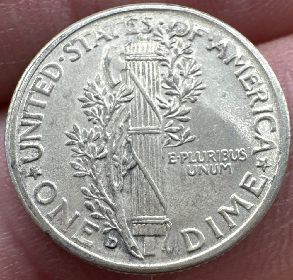 1935 D 10c Mercury Silver Dime Full Split Bands, Uncirculated