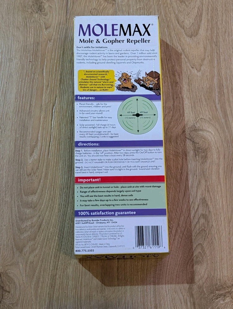 Bonide MoleMax Mole and Gopher Repeller Sonic Spike Solar-Powered w/ Chatter