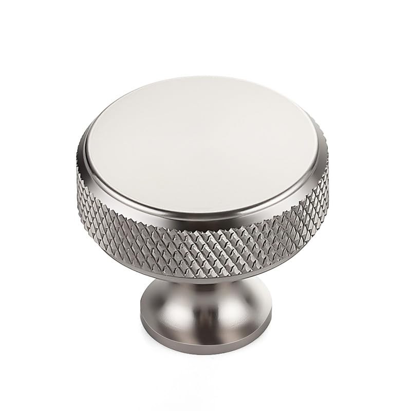 25 PCS Round Stainless Steel Knurled Single Hole Knobs Brushed Nickel Pulls