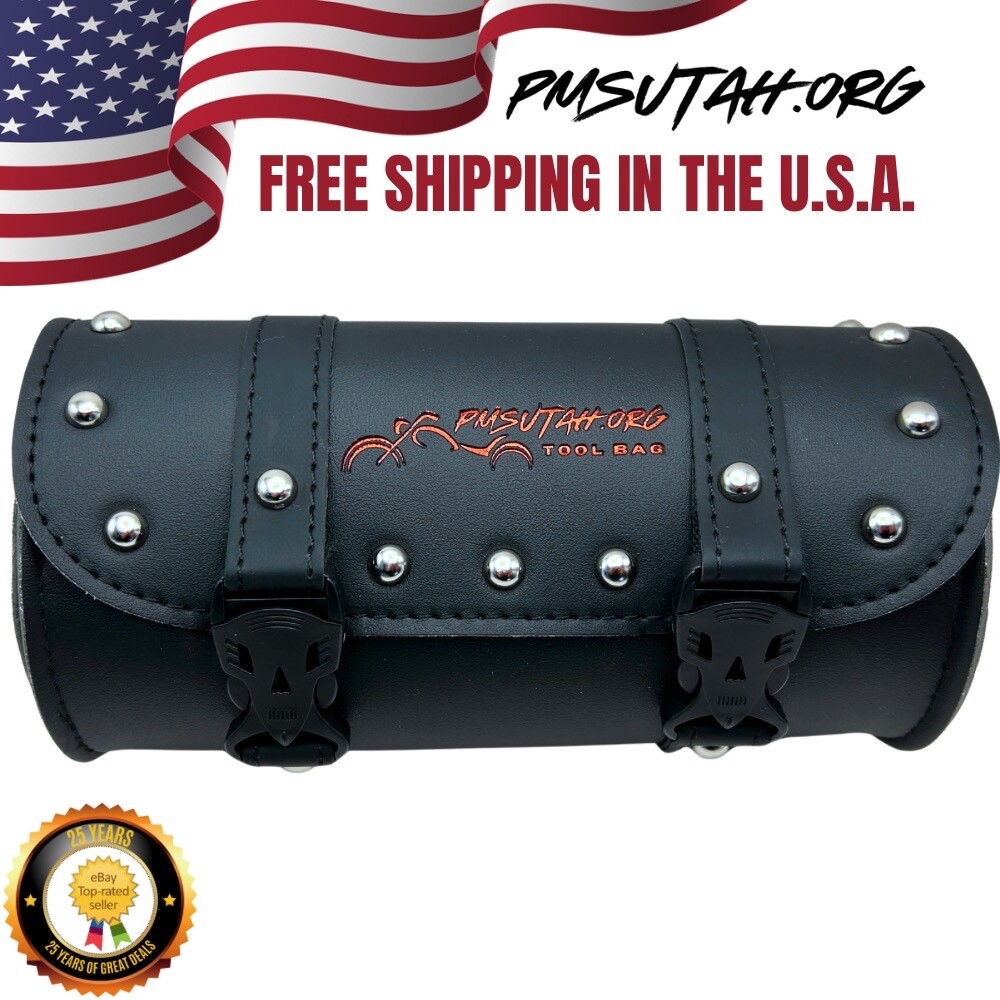 Leather Motorcycle Front Fork Rear Sissy Bar Tool Kit Holder Bag Pouch Storage