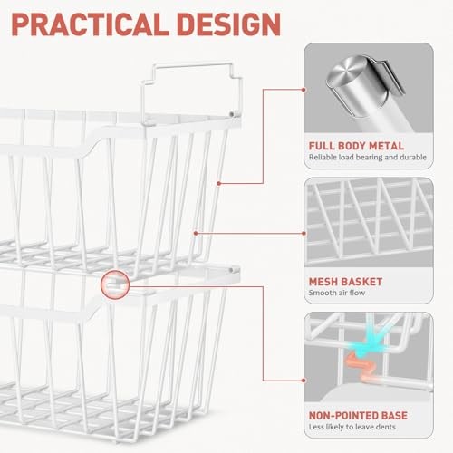 Freezer Organizer Bins with Foldable Handle Pack Stackable Freezer 8 White
