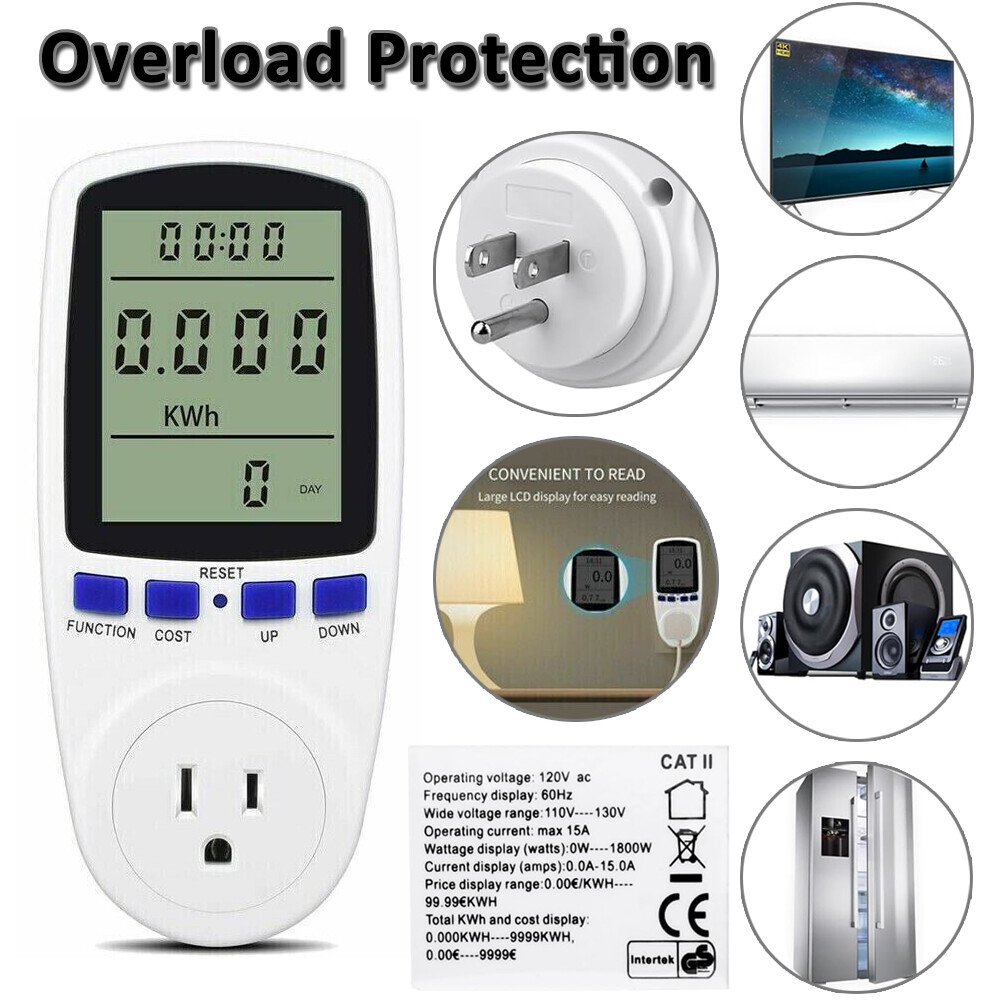 LCD Digital Power Meter Consumption Electricity Usage Watt Amps Volt Monitors