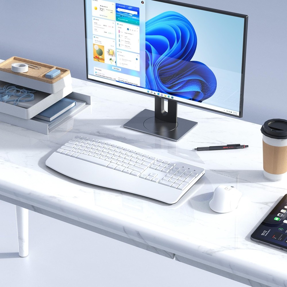 Ergonomic Keyboard and Mouse Combo, Full Size Cordless Computer Keyboard with...