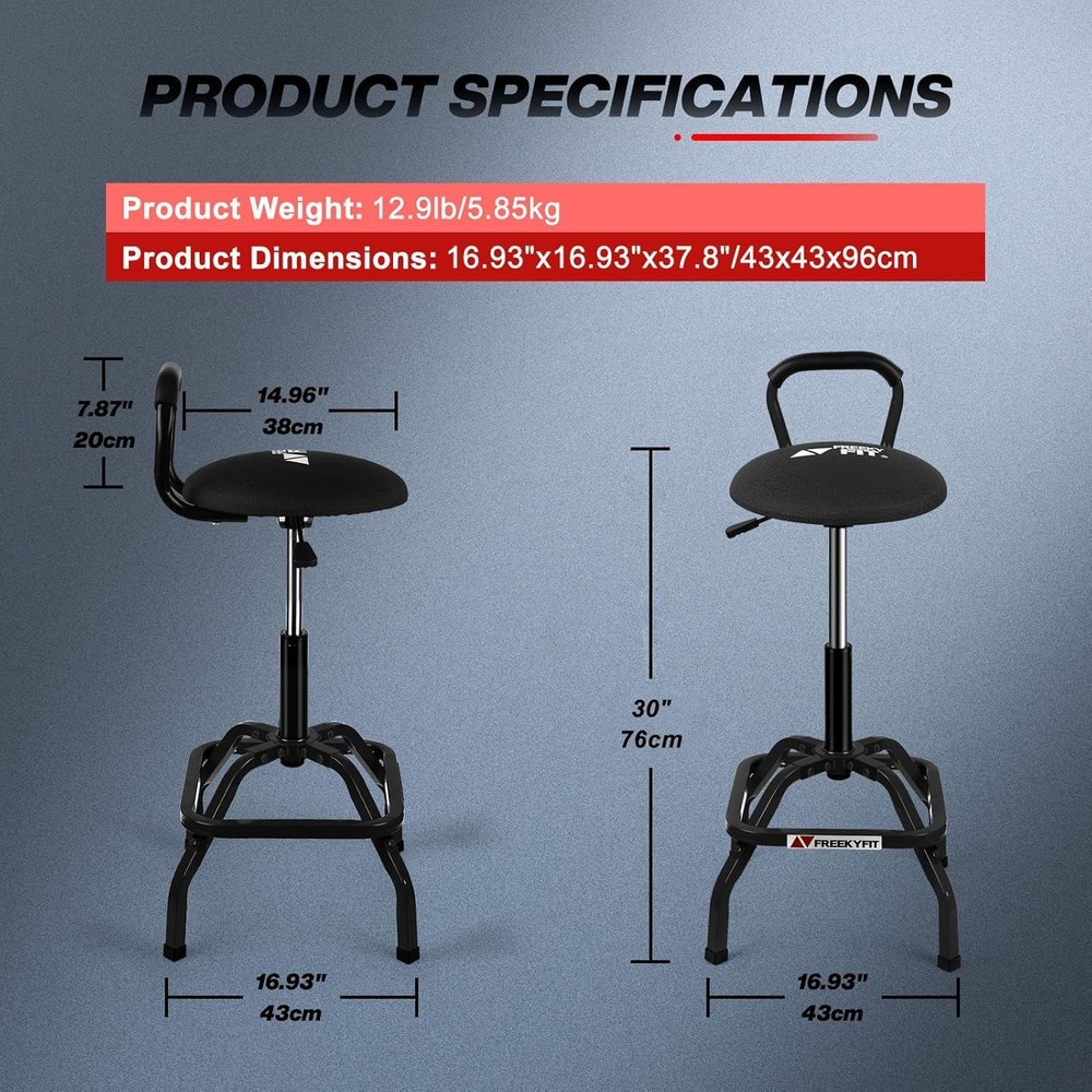 Garage Stool, Adjustable Height Swivel Work Mechanic Shop Stool wit...