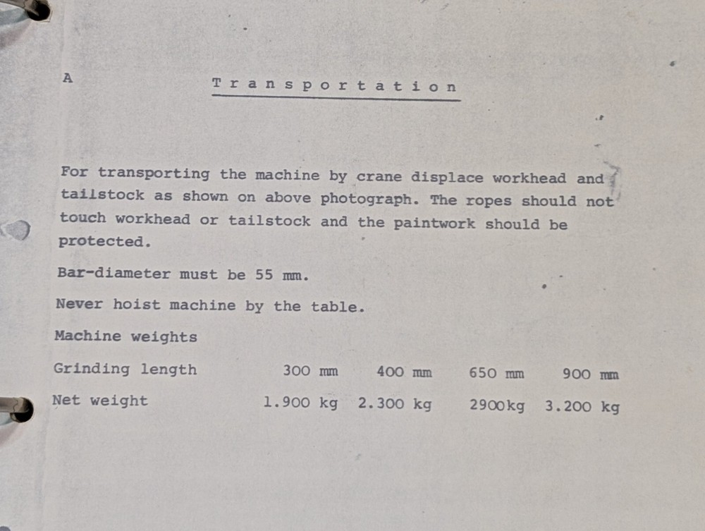 Karstens Cylindrical Grinding Machine, Series A, Operating Instructions Manual