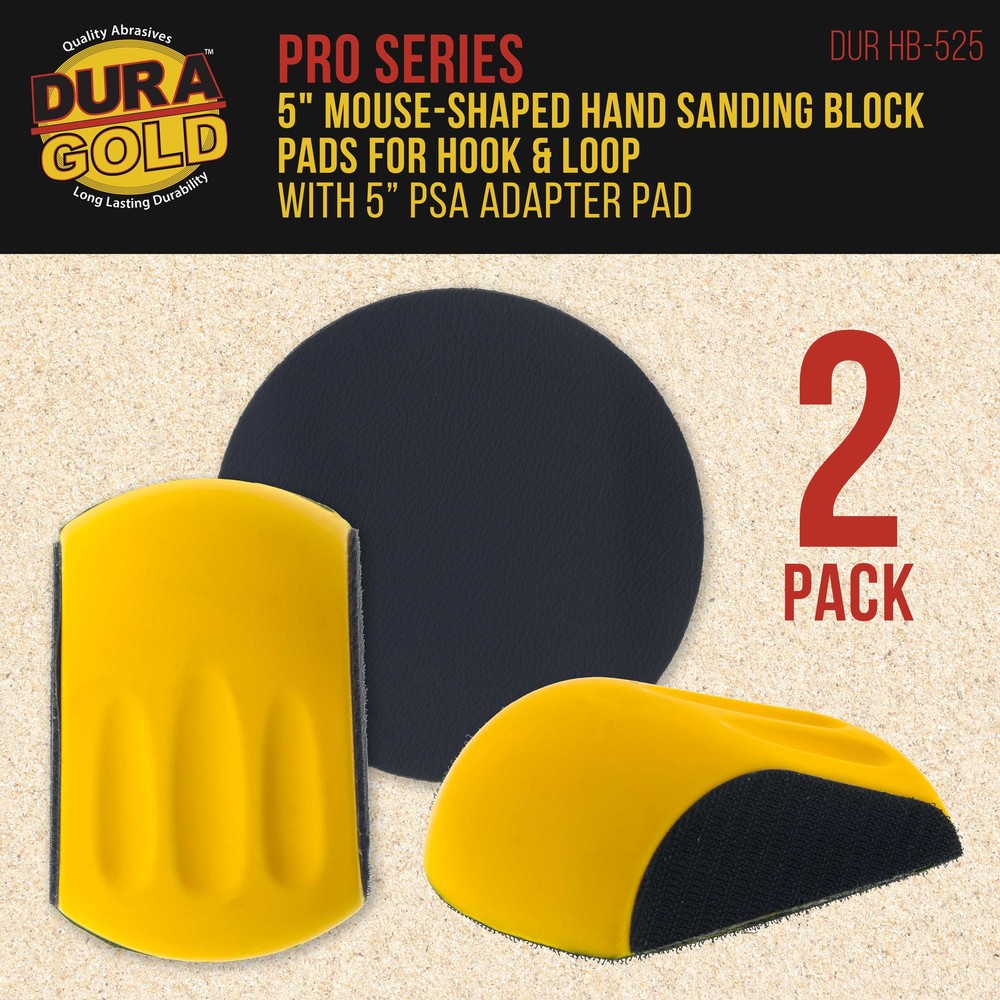 2ea 5" Mouse-Shaped Hand Sanding Block Pads for Hook & Loop and PSA 5" DA Discs