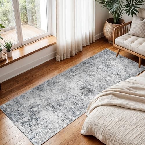 2x6 Washable Kitchen Runner Rug – Abstract Non 2' x 6' (Rectangular) Blue Gray