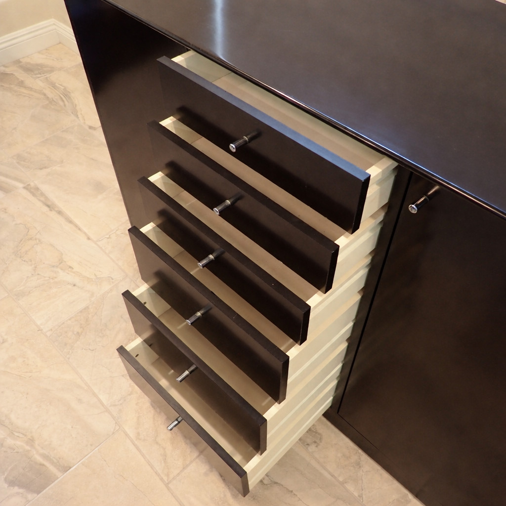 Modern Designer Black Lacquer Sideboard Credenza 58” 2 Door 6 Drawer Storage