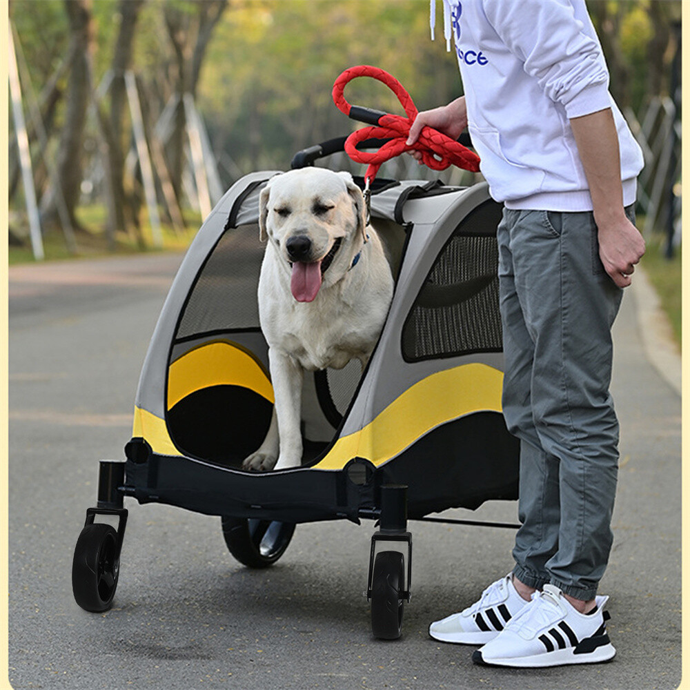 4-Wheel Foldable Dog Stroller Premium Heavy Pet Stroller for S/M/L/XL Dogs Cats