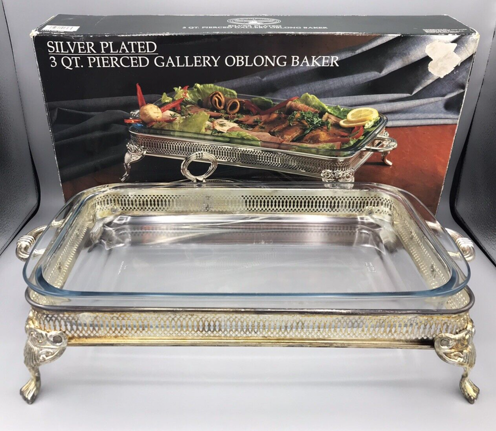 Paul Revere Silversmiths Silverplated 3 Qt Pierced Gallery Oblong Baker Box