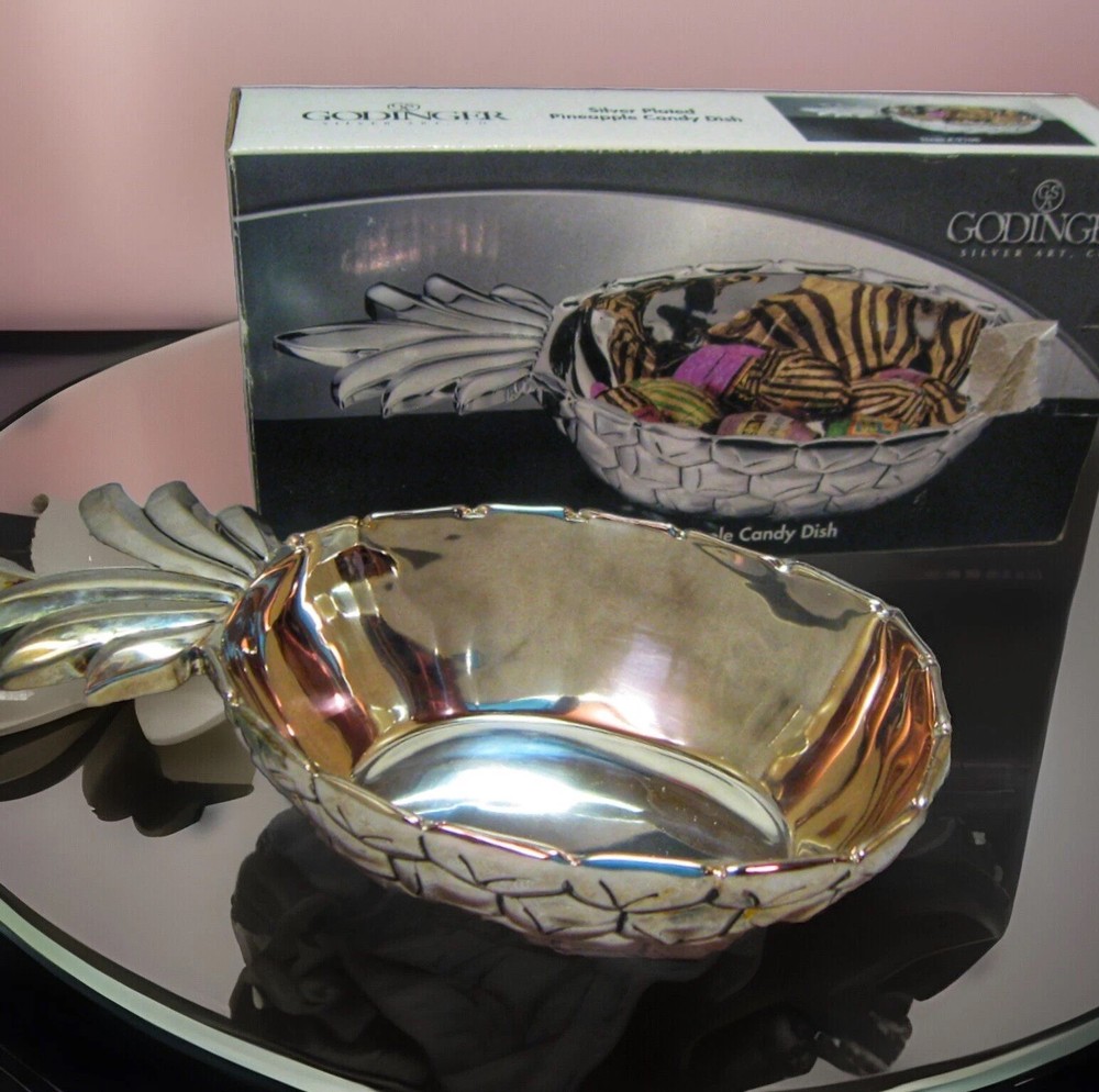 Pineapple Candy Dish GODINGER SILVER ART CO Bowl Silver Plated Tiki Party 9X5X4
