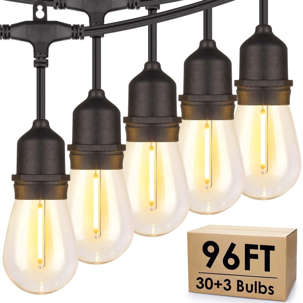 Mlambert 96FT LED Outdoor String Lights, Dimmable Waterproof Patio Lights wit...