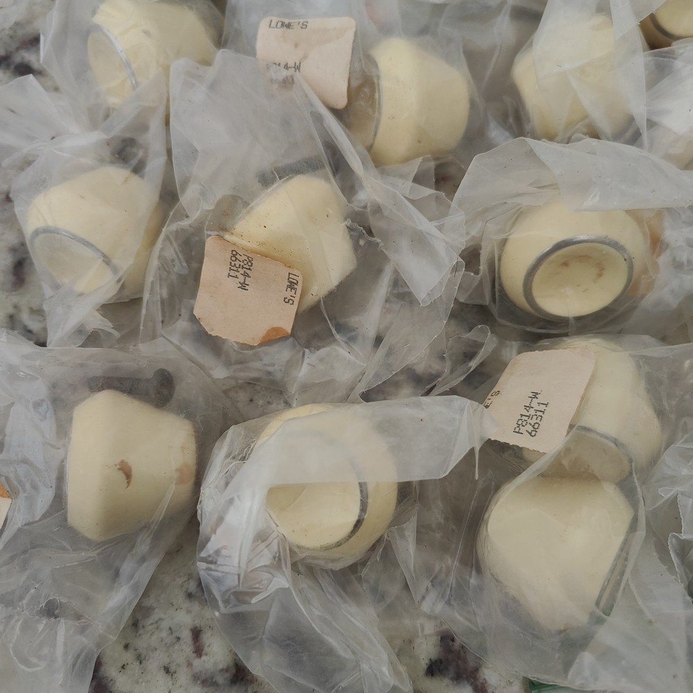 Vintage Ceramic Drawer Cabinet Knobs Tulip Shape Yellow w Silver Accent Ring