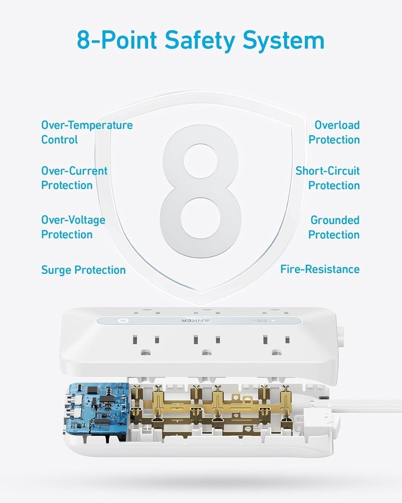 Power Strip with 300J Surge Protector, Flat Plug Extension 10FT, White