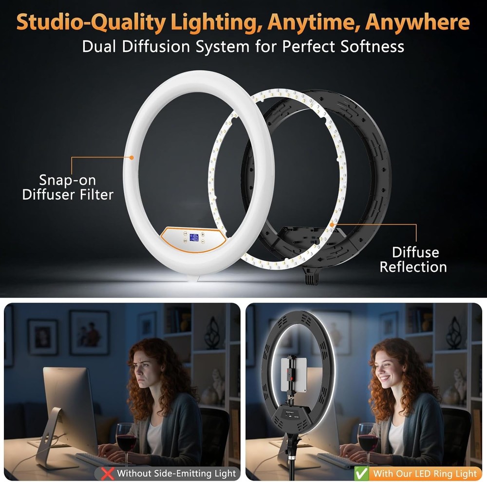 22'' Ring Light with 75'' Tripod Stand, LED Display