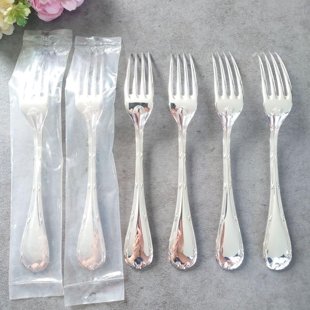 Christofle Rubans Silverplated Flatware Dessert Fork 6pcs Near MINT