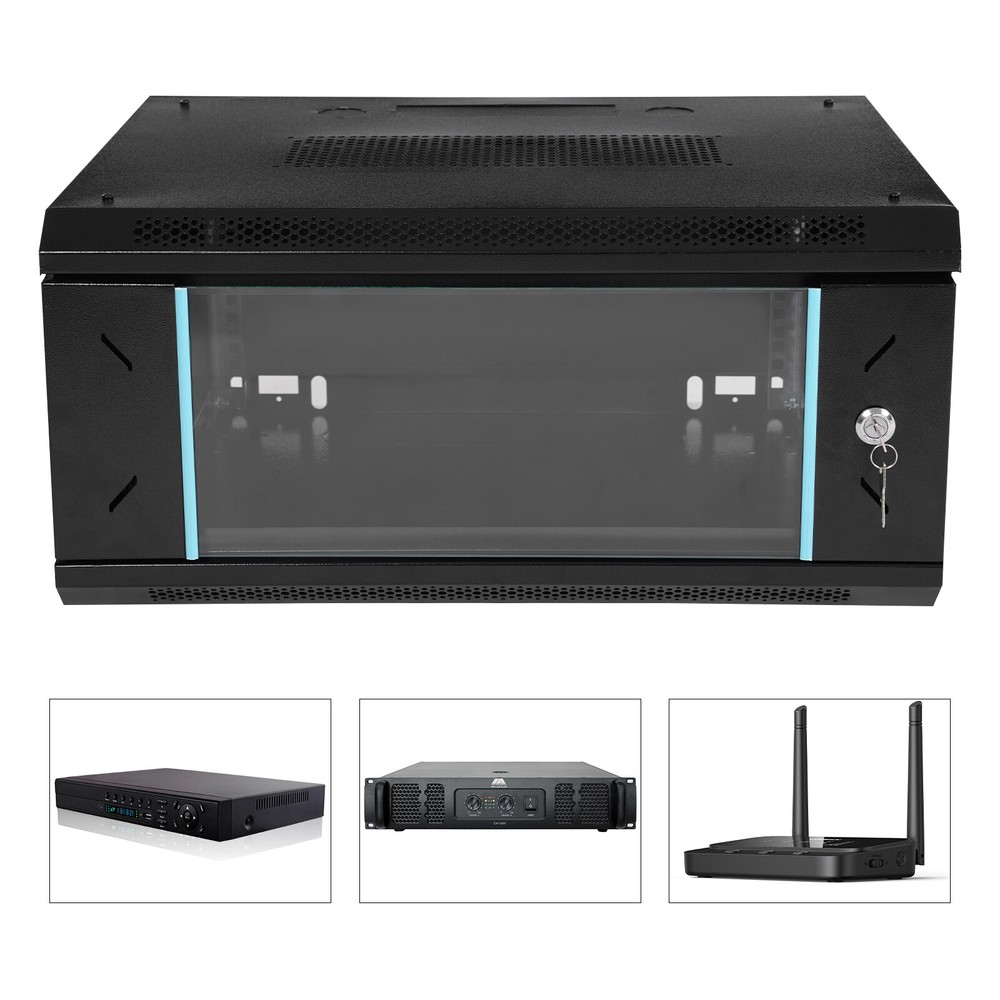 4U Wall Mount Network Server Cabinet, Locking Glass Door, Removable Side Panels