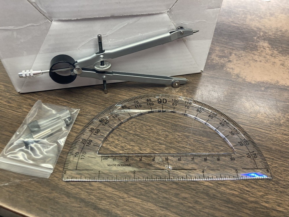 I2 Student Geometry Math Set Drawing Compass and 6” Clear Swing Arm Protractor